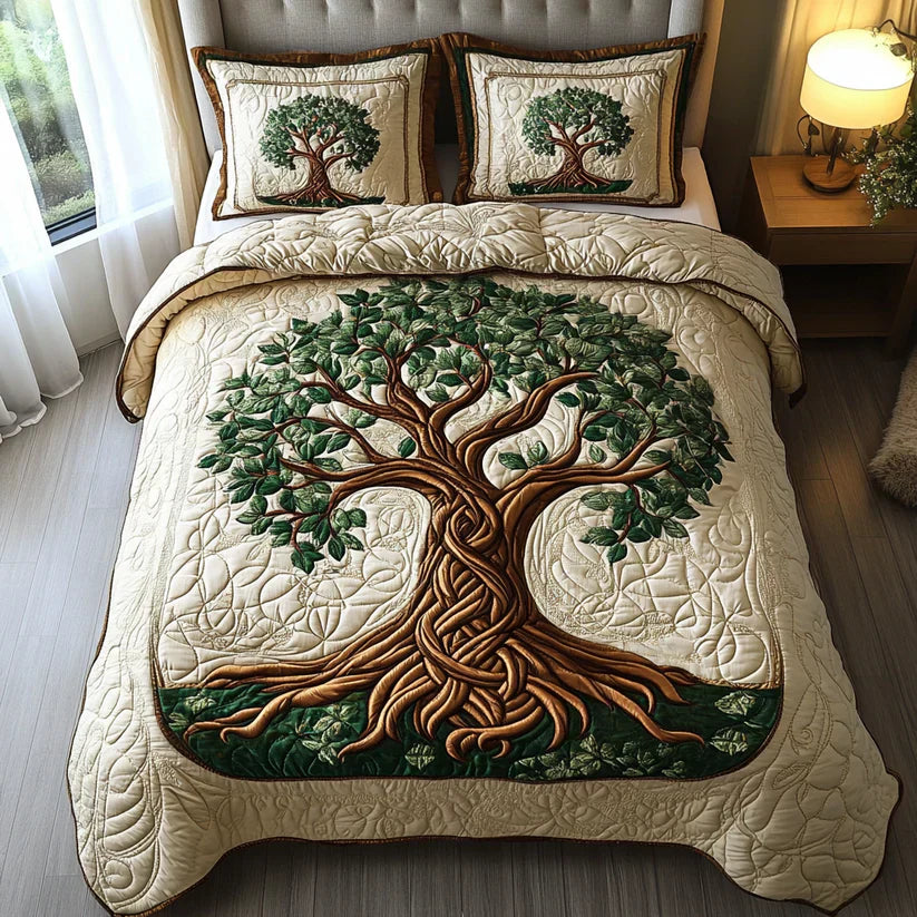 Conjunto dos roupa dos cama acolchoada dos 3 peças - Árvore da Vida