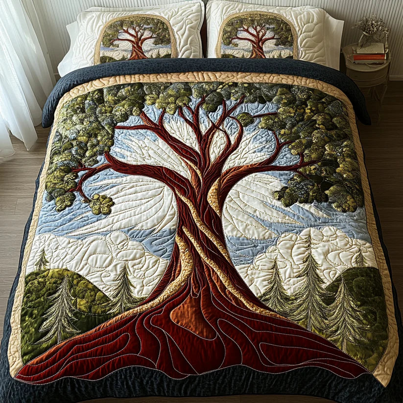 Conjunto dos roupa dos cama acolchoada dos 3 peças - Árvore da Vida