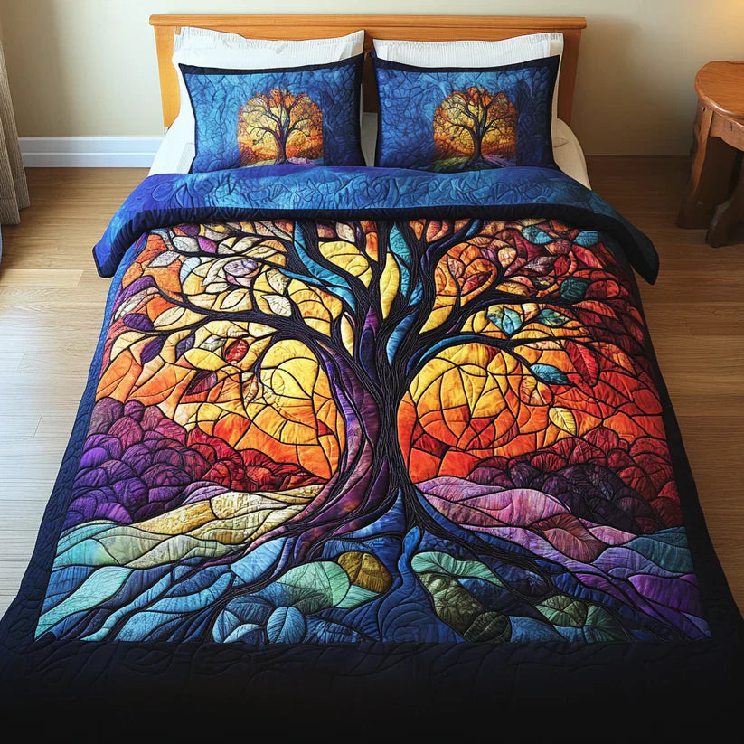 Conjunto dos roupa dos cama acolchoada dos 3 peças - Árvore da Vida